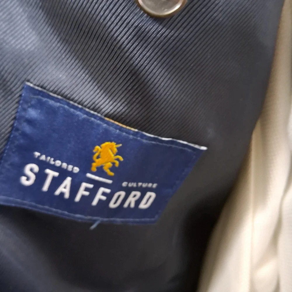 Stafford Mens Sport Coat 44S Short Blue Classic Fit Travel Wool Blend